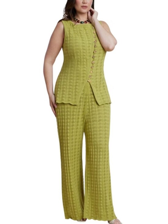 Eloquii Pants - Eloquii Sweater Vest W/Matching Wide Leg Sweatet Pants